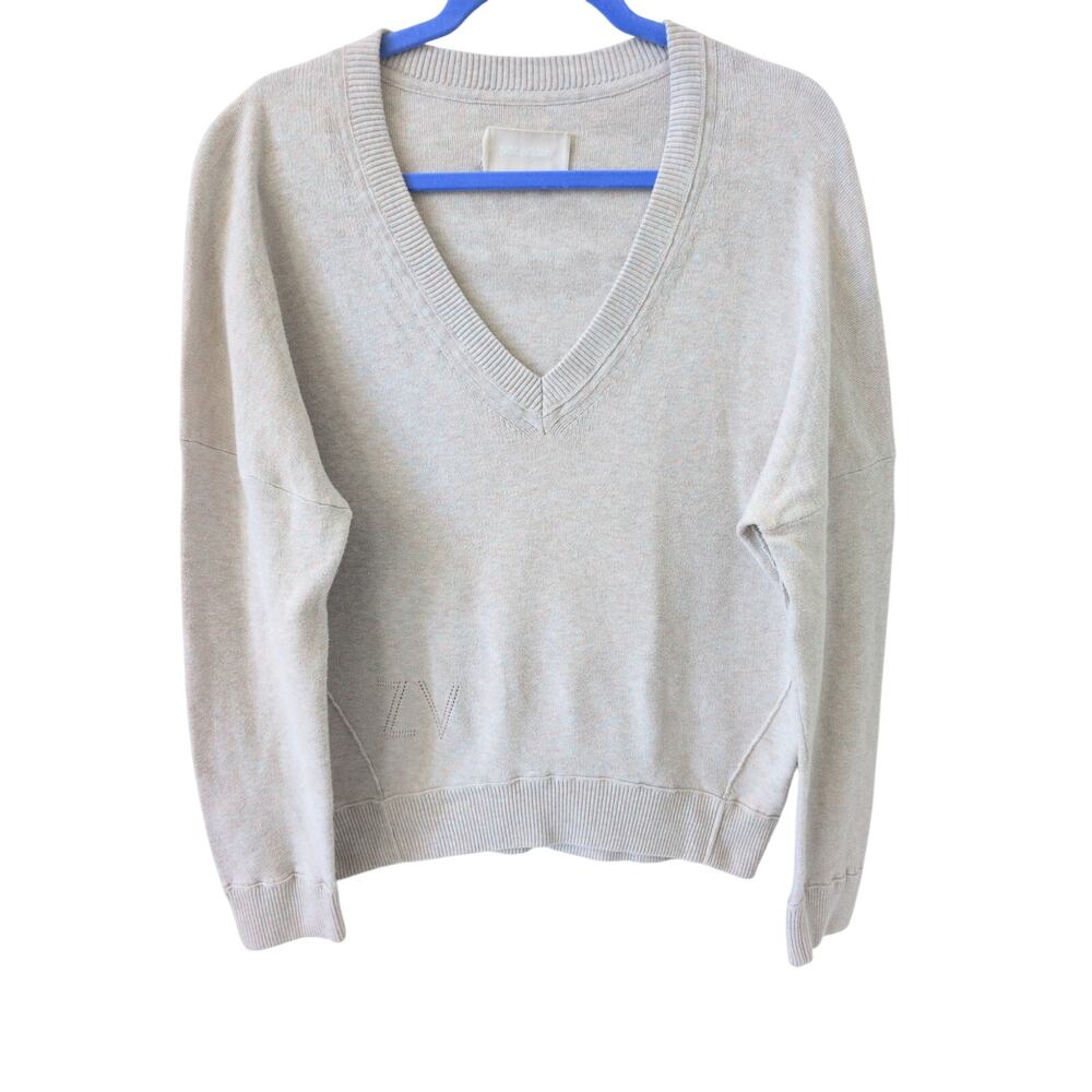 Zadig & Voltaire Brumy Smooth Knit Organic Cotton V-Neck Sweater size Large